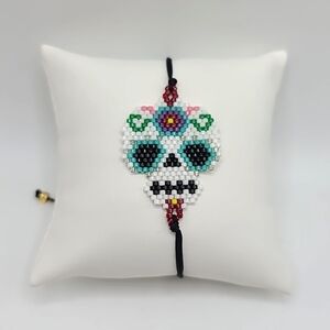 Boho Beaded Day of the Dead Sugar Skull Mexico Bracelet